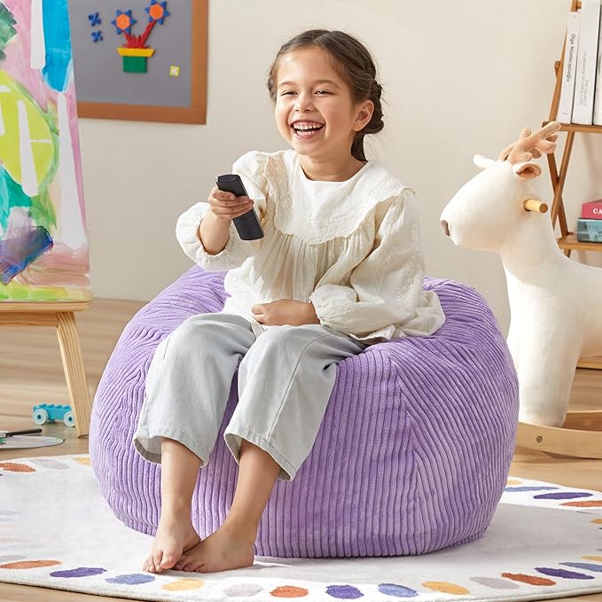 Hobestluk 2.5FT Bean Bag Chair Beanbags Small Bean Bag Chair with Filler Included Teardrop Bean Bag with Removable Cover for Bedroom Living Room (Small, Purple)