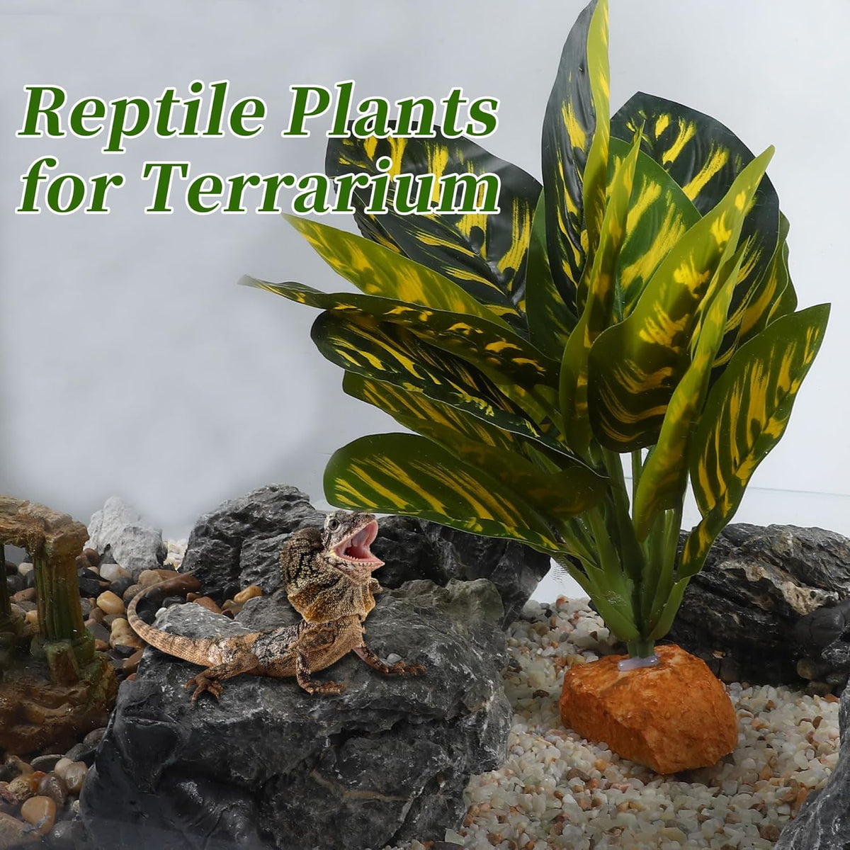 Reptile Plants Decoration, Reptile Plants for Terrarium Decor, Reptile Artificial Plant, Amphibian Habitat Decor Suitable for Reptiles Lizards Geckos, 8.27"x2.76"x10.63", Green