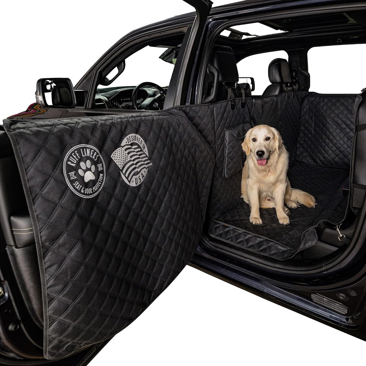 XL Floor Cover with Door Protection, 2025 Black – As Seen on Shark Tank – Fits Full‑Size Crew Cab Trucks with Fold‑Up Seats, Waterproof & Machine Washable – Sturdy XL Dog Hammock for Truck