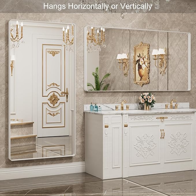 LOAAO 72x36 Inch White Metal Framed Bathroom Mirror