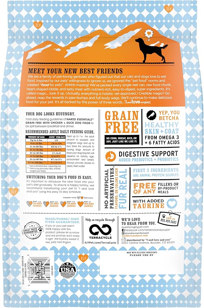 I and love and you Naked Essentials Dry Dog Food - Chicken + Duck - High Protein, Real Meat, No Fillers, Prebiotics + Probiotics, 4lb Bag
