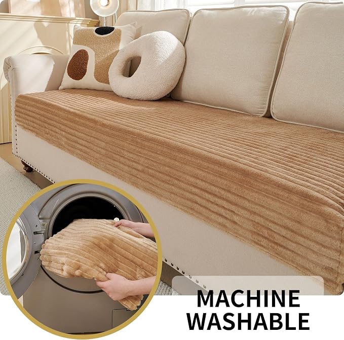 HAOMAIJIA Waterproof Couch Cover for Dogs Washable,Faux Fur Pet Couch Covers for Sofa,Soft Dog Bed Cover Non-Slip Couch Covers for 3 Cushion Couch Sofa Pet Friendly (Khaki, 23" x 23" 2 Pack)