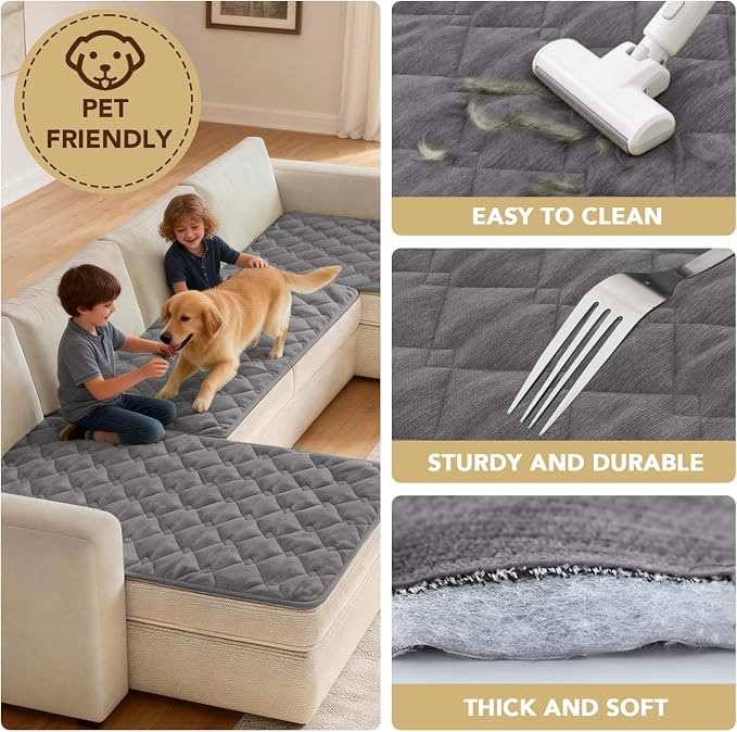 H.VERSAILTEX Chenille Couch Cover for Dogs Washable Soft Fuzzy Chaise Cover Sectional Couch Covers for L Shaped Sofa Both Left/Right Thick Pet Couch Cover Protector Non-Slip(Light Grey, 34" x 68")