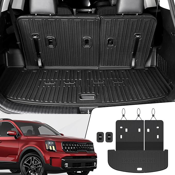 Cargo Mat with Backrest Mats for 2020-2025 Kia Telluride 7/8 Passenger Car Mats Accessories, All Weather TPE Interior Protectors Cargo Liner Trunk Mat(Cargo Mat with Backrest Mats)
