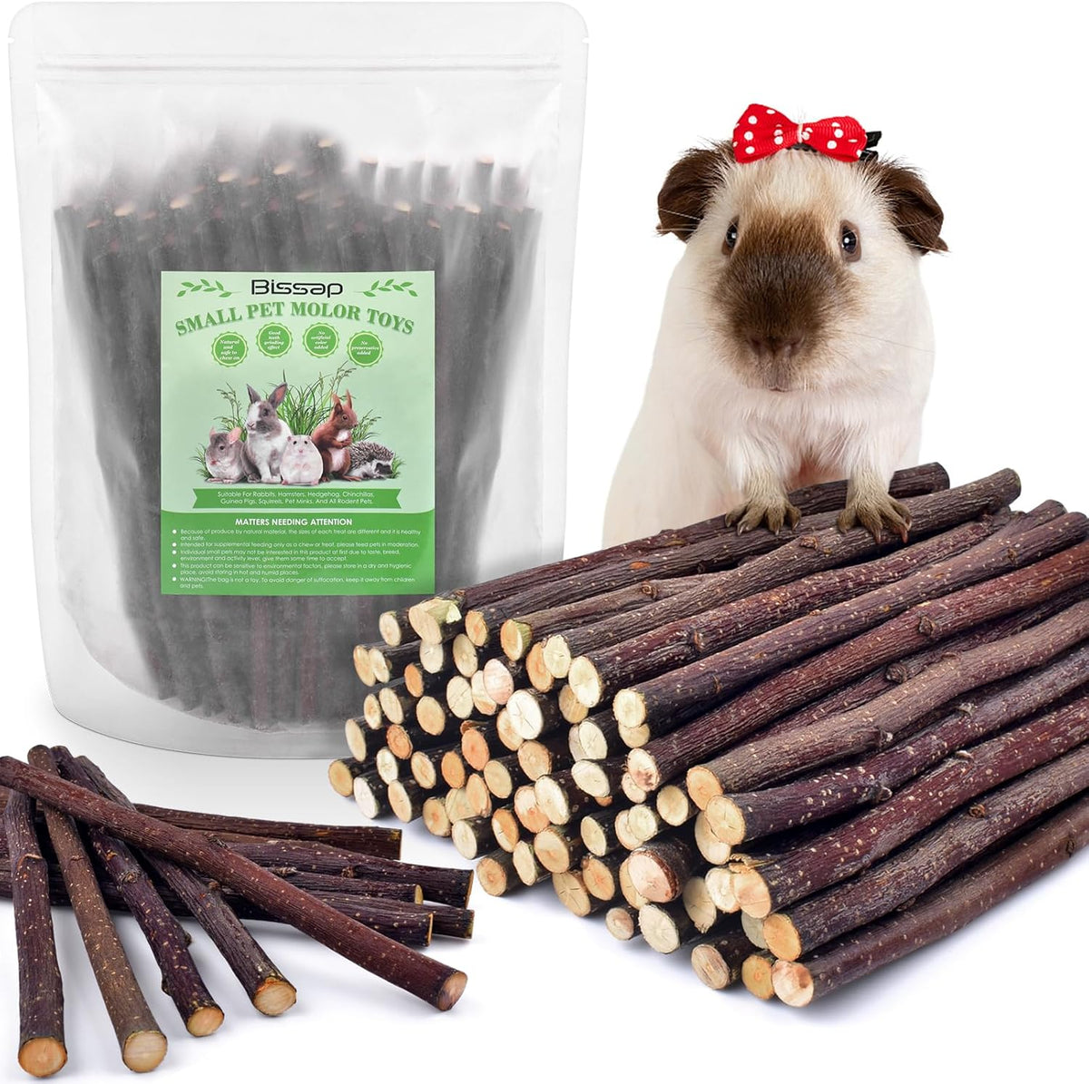 Bissap 460g/16.2oz Apple Sticks for Rabbits, Natural Bunny Chew Toys and Treats for Chinchilla Guinea Pig Hamster Gerbil Small Animals Pet Apple Wood Stick Toys Teeth Grinding