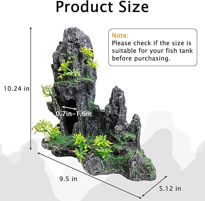 kathson Aquarium Mountain View Stone Resin Fish Tank Decoration Betta Hideout Caves Rockery Landscape Tree Aquarium Decorations Large Rock Hiding Cave Decor for Small Fish Shrimp Play Ornament