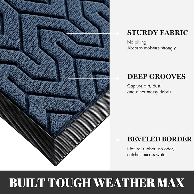 Yimobra Extra Large Door Mat Outside Entrance 60x36, Waterproof Heavy Duty Outdoor Mats for Front Door, Non Slip Rubber Entry Mat for Garage Patio Indoor, Easy Clean, Blue