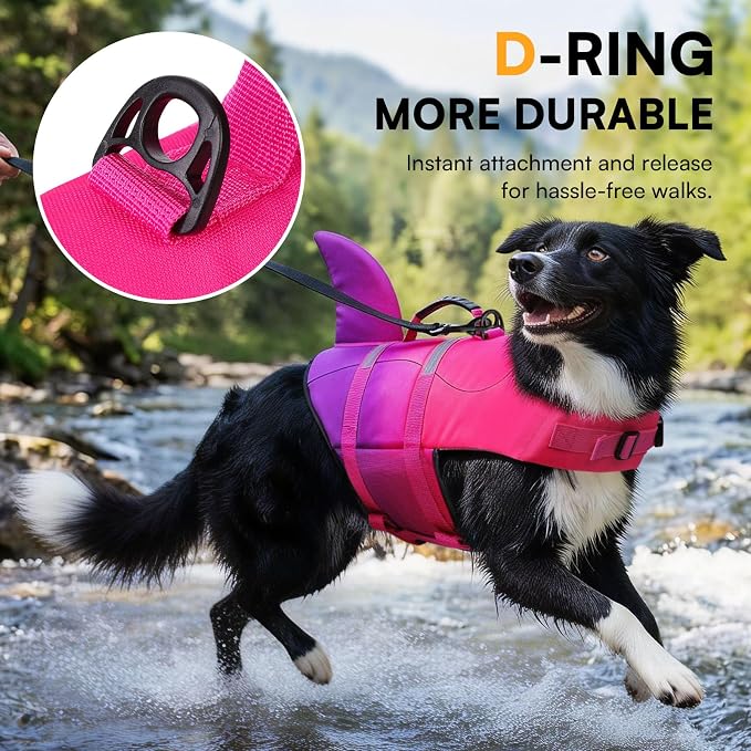 Dog Life Jacket High Flotation, Reflective Dog Life Vest for Swimming, Adjustable Dogs Life Preserver Rescue Handle Spring Summer Pool for Small, Medium, Large Dogs (Pink Purple,XL)