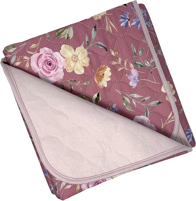 Organic Incontinence Pad for Period - Waterproof Protectors - Reusable Washable Pee Pad - Fits Twin to Full Size Beds - 100% Organic Viscose Derived from Bamboo - 34" x 52" Dark Flower