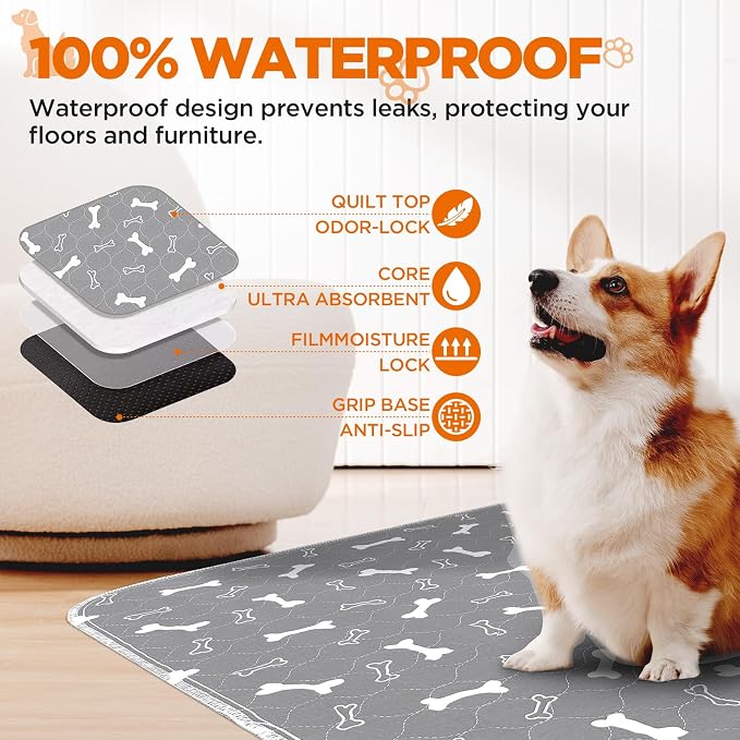 Washable Pee Pads for Dogs, 2 Pack Reusable Puppy Pads, 31"x36" | Super Absorbent, Waterproof & Leakproof, Non-Slip Bottom, Machine Washable, For Floors, Beds, Couches, Crates, Carpets, Cars