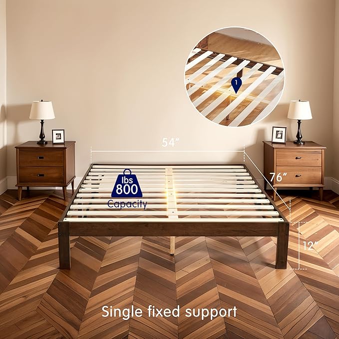 Hokway Wood Full Size Bed Frame- No Wobble,Noise-Free,Easy Assembly with Precise Holes,12 in Wood Slat Support,No Box Spring Needed,Walnut