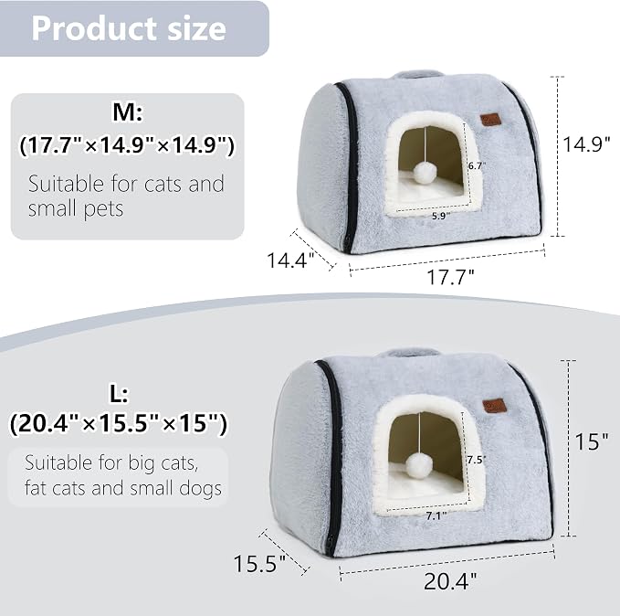 cat Bed cave-cat beds for Indoor Cats,Soft and Comfortable,Cute cat House,with Removable Washable Cushioned Pillow,Enclosed cat Bed,Kitty pet hut、Hideaway,Small Dog Tent,Grey