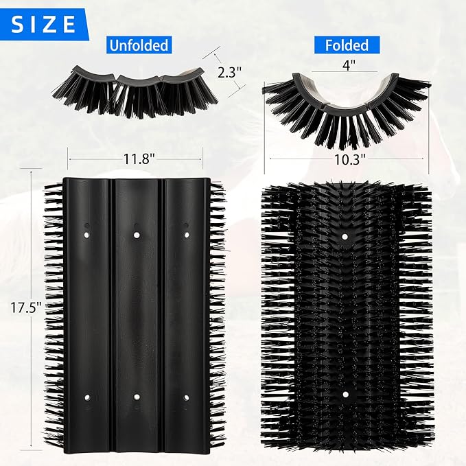 Extra Large Size Livestock Scratching Brush, Upgraded Horse/Goat/Cow/Cattle Scratcher Brush for Grooming, Itch Relief Horse Scratcher Brushes Kit with Two Sets of Mounting Screws(8-Pack,Black)