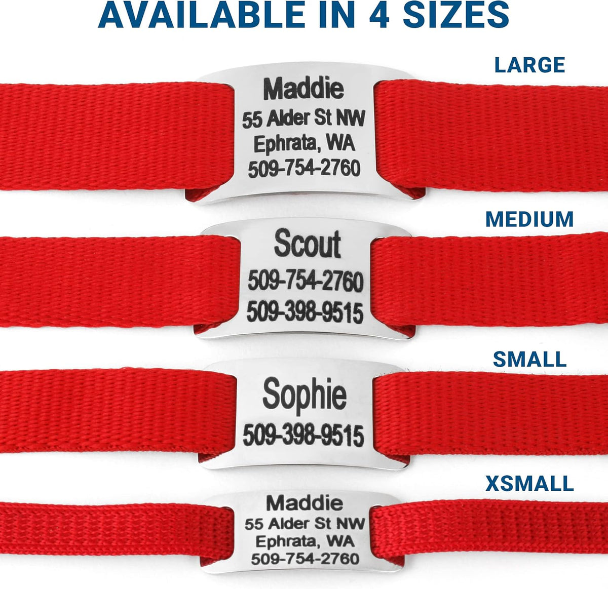 GoTags Personalized Dog Collar with Nameplate, Adjustable Dog Collar with Custom Engraved Slide On Pet ID Tag in Stainless Steel, Silent, No Noise Dog Tag for Large Medium and Small (Red, Large)
