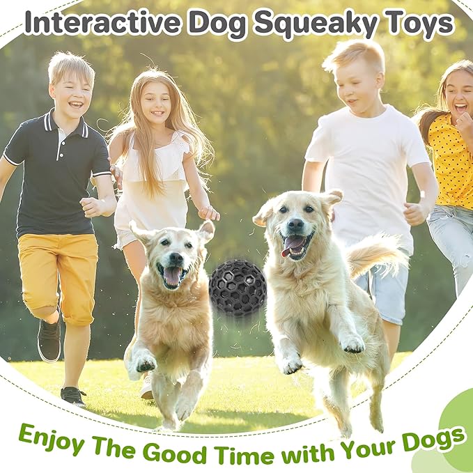 Indestructible Squeaky Dog Balls, Dog Toys for Aggressive Chewers Large Breed for Relieving Anxiety, Tough Dog Chew Toys Balls for Aggressive Chewers, Outdoor Squeaky Dog Toys for Large Dogs