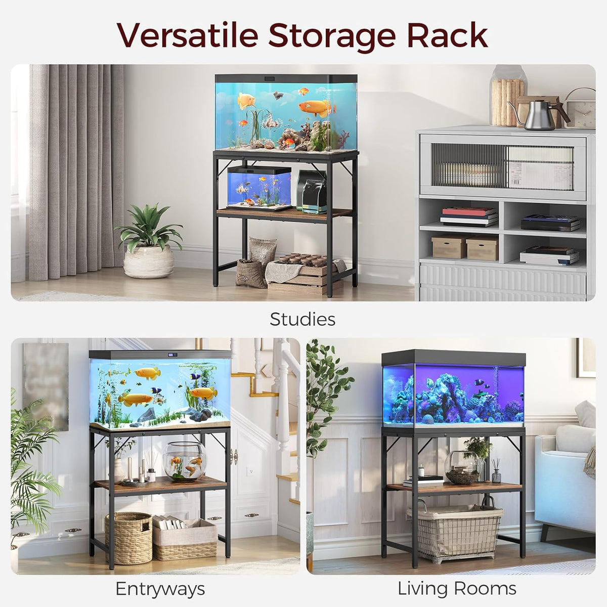 20 Gallon Fish Tank Stand, Aquarium Stand with 2-Tier Storage Shelves, Heavy Duty Breeder Turtle Terrarium Stand Rack for Home Office, 24.0" L x 11.8" W x 24.4" H, Rustic Brown FTHR2001