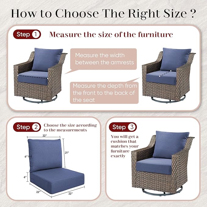 Luxury Outdoor Seat Cushion Set-22 x 24 x 6 Inch Outdoor Chair Cushions with Water Resistant & Removable Cover Outdoor Cushions for Patio Furniture Chair Sofa Couch