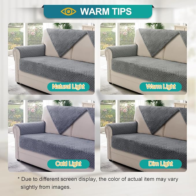Turquoize Waterproof Couch Cover for Dogs Fuzzy Pet Couch Covers for Sofa Thick Dog Bed Cover Non-Slip Sofa Covers for 3 Cushion Couch Protector Slipcover Pet Friendly (Grey, 36" x 96")