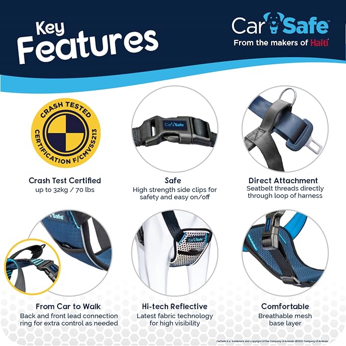 CarSafe Crash Tested Dog Safety Harness | Size M | Crash Tested to 32Kg/70lbs, Safely Secure Dog in the Car, Comfortable and Padded Design, for Toy, Small, Medium & Large Dogs