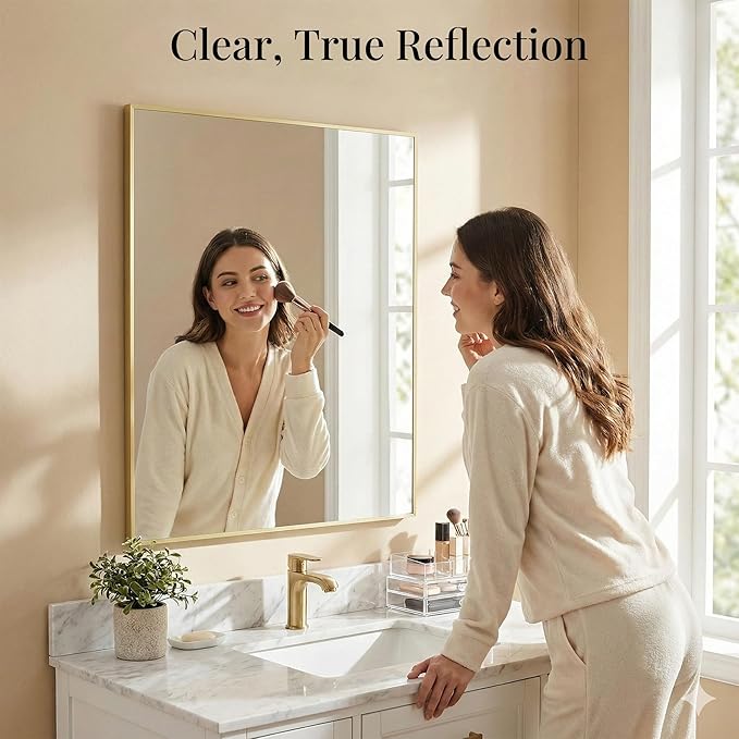 40"x30" Gold Wall Mirror, Metal Framed Bathroom Vanity Mirror, Large
