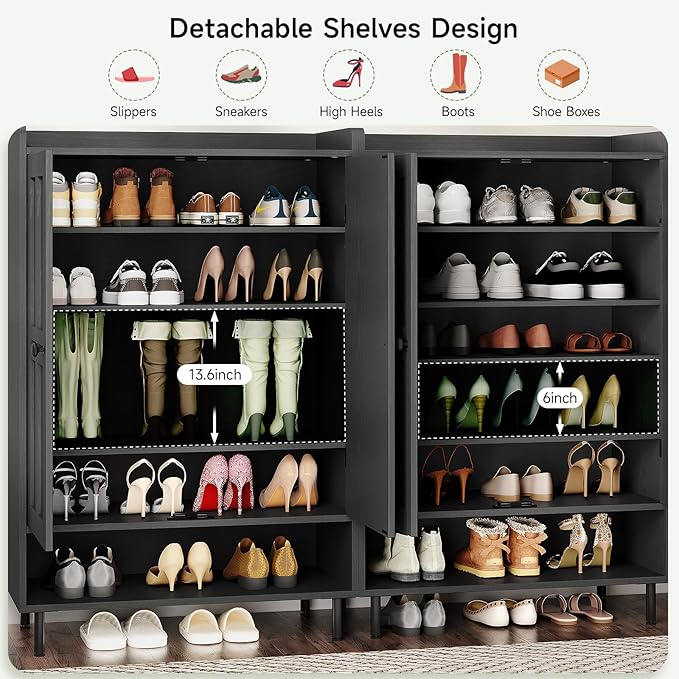 ONBRILL Shoe Cabinet with Cross Molding Doors, 6-Tier Shoe Storage Cabinet with