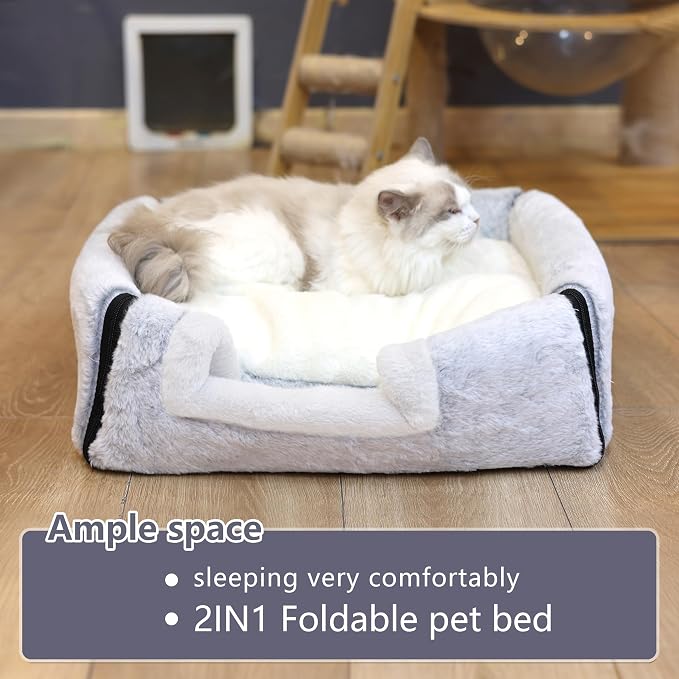 cat Bed cave-cat beds for Indoor Cats,Soft and Comfortable,Cute cat House,with Removable Washable Cushioned Pillow,Enclosed cat Bed,Kitty pet hut、Hideaway,Small Dog Tent,Grey