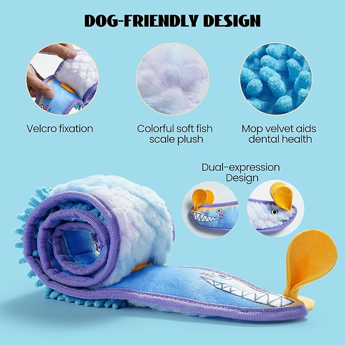 Nocciola EEL Squeaky Dog Toy, Tough No Stuffing Toy for Tug of War, Puppy Interactive Puzzle Fun to Keep Them Busy, Cognitive Crinkle Dog Toy for Large Medium Small Breed, Blue