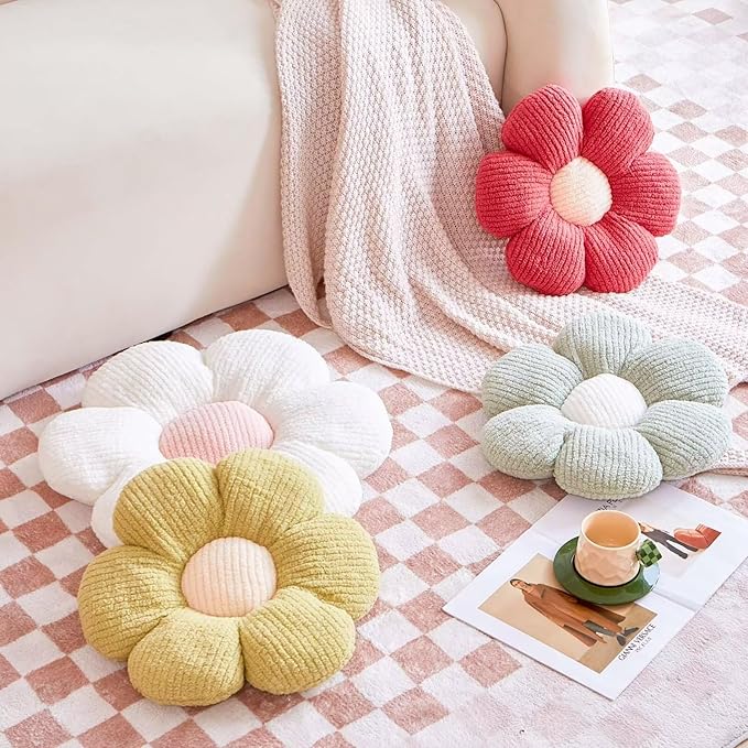 VBGYA Sage Green Flower Decorative Throw Pillows, Cute Daisy Shaped Plush Aesthetic Pillow, Soft 19.6" Floor Seat Cushion