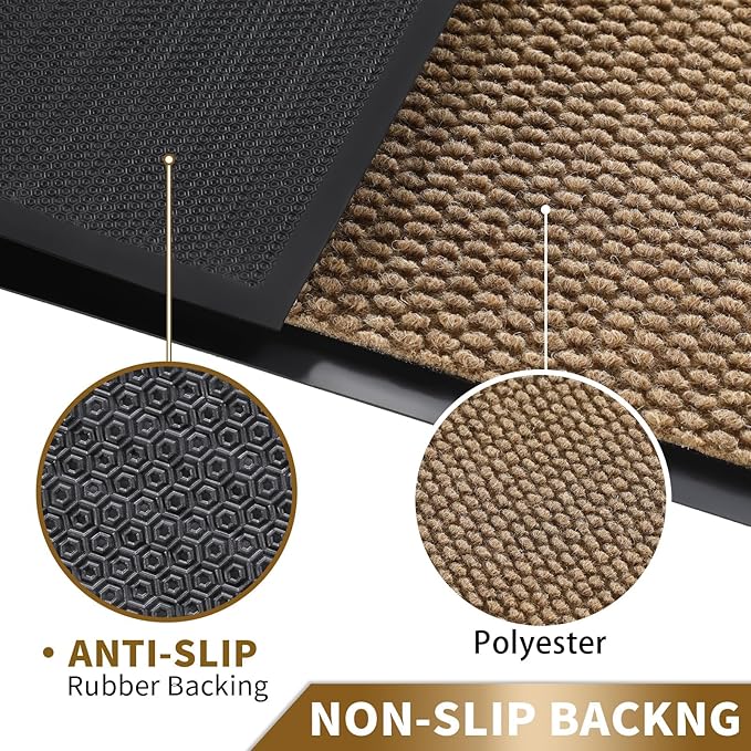 Yimobra Doormat Outdoor Indoor Entrance 47 x 24, All-Season All-Weather Front Door Mat, 100% Waterproof Welcome Matt for Floor Garage Outside Entry, Stain and Fade Resistant,Khaki