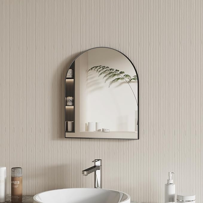 15x18 Inch Compact Black Arched Mirror Perfect