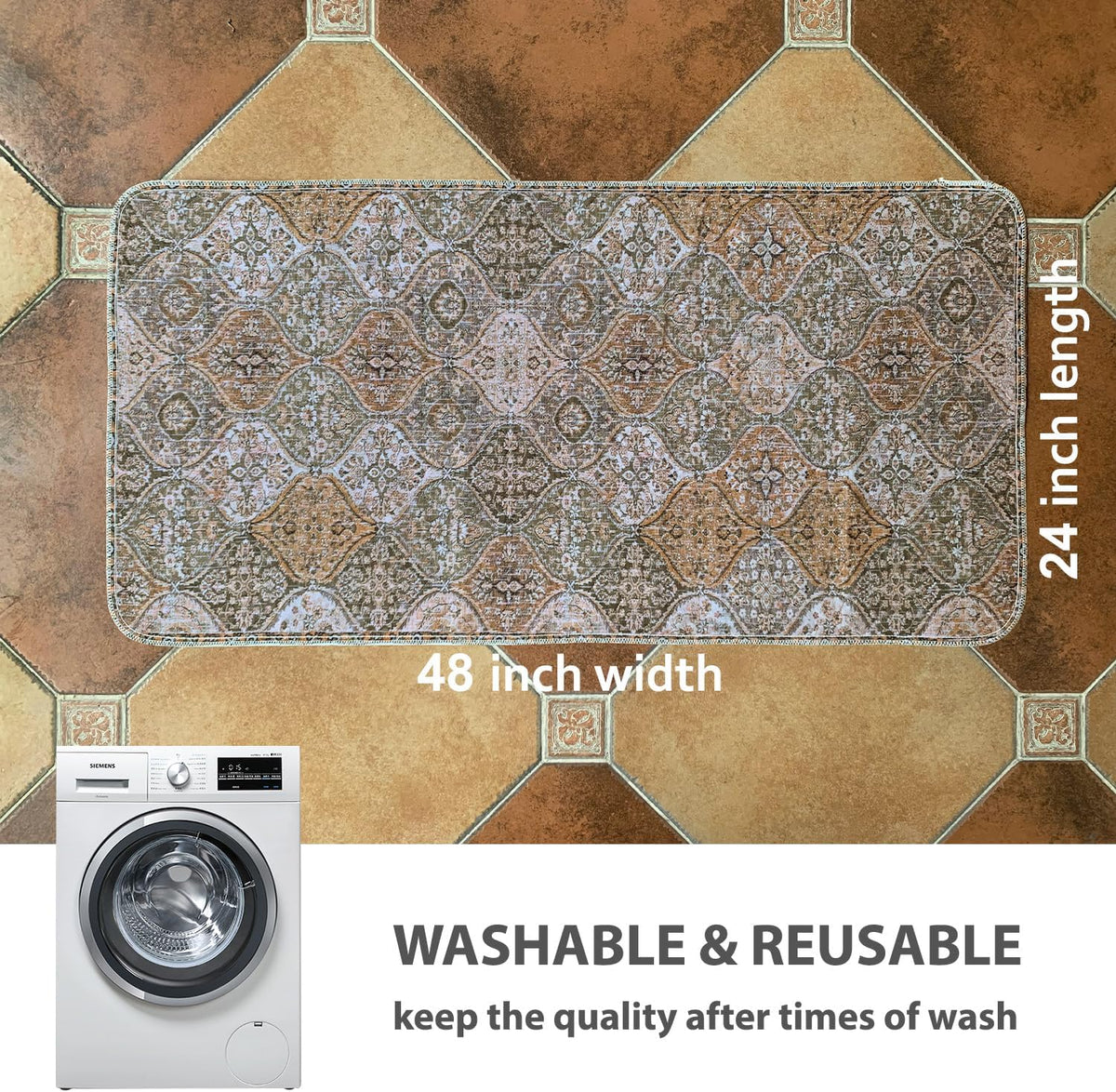 nunubaby Washable Pee Pads for Dogs, Stylish, Non-Slip and Leak-Proof Pee Pads. Reusable Potty Pads for Dogs for Crates and Floors.(Brown/Multi, 24" x48")