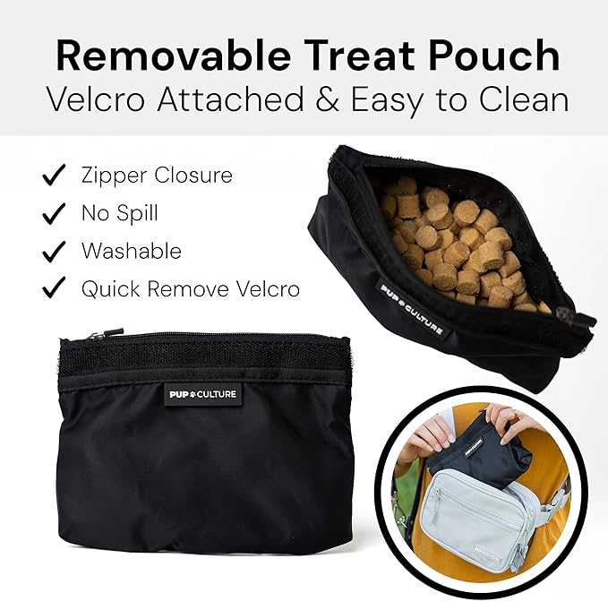 Pup Culture Dog Treat Pouch with Poop Bag Dispenser and Removable Treat Pouch | Cross Body Dog Walking Bag | The Perfect Puppy Training Tool and Even Better Gift