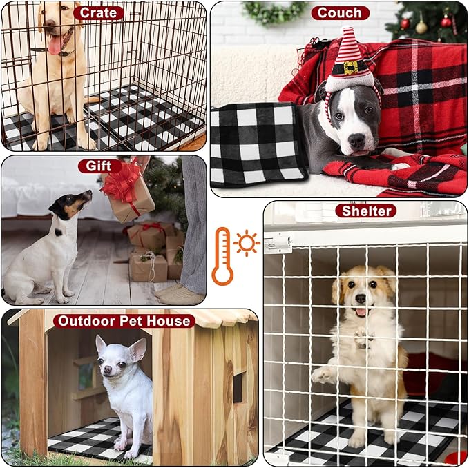 2 Pcs Large Self Warming Cat Pad Self Heating Cat Mat Bed Dog Crate Pet Blankets Thermal Heated Bed Mat for Outdoor Indoor Newborn Kittens Puppies Dog(Black and White Plaid,24 x 18)