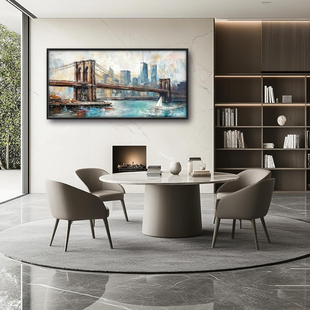 Extra Large Framed Brooklyn Bridge Wall Art,New York City Wall Decor,Abstract Skyline Cityscape Pictures for Living Room,Canvas Print Painting Modern Artwork Bedroom Office Bathroom 60L x30W