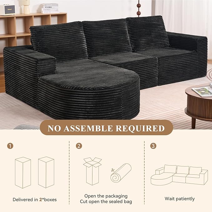 Modular Sectional Sofa with L-Shape Chaise,Cloud Sectional Modern Sleeper Couch with Deep Seat,Sponge Compression Sofas No Assembly Required(Plush Corduroy Fabric) 1PCS