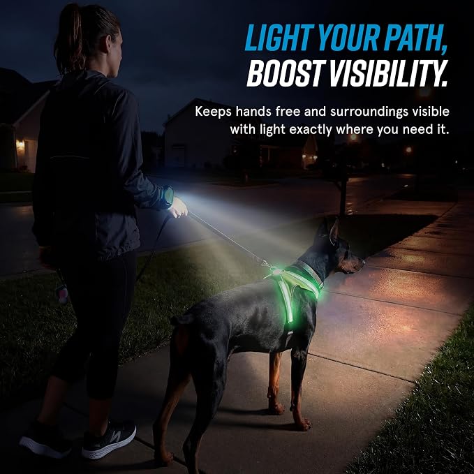 noxgear LightHound Light Up Reflective Dog Harness and Wrist Light, X-Large | 360° Light Up Reflective Dog Harness, 8 Colors & 6 Modes, USB Rechargeable, Adjustable, Rainproof, LED Fiber Optic