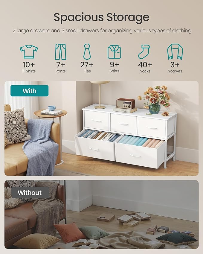 SONGMICS Dresser for Bedroom, Chest of Drawers, 5 Non-Woven Fabric Drawers