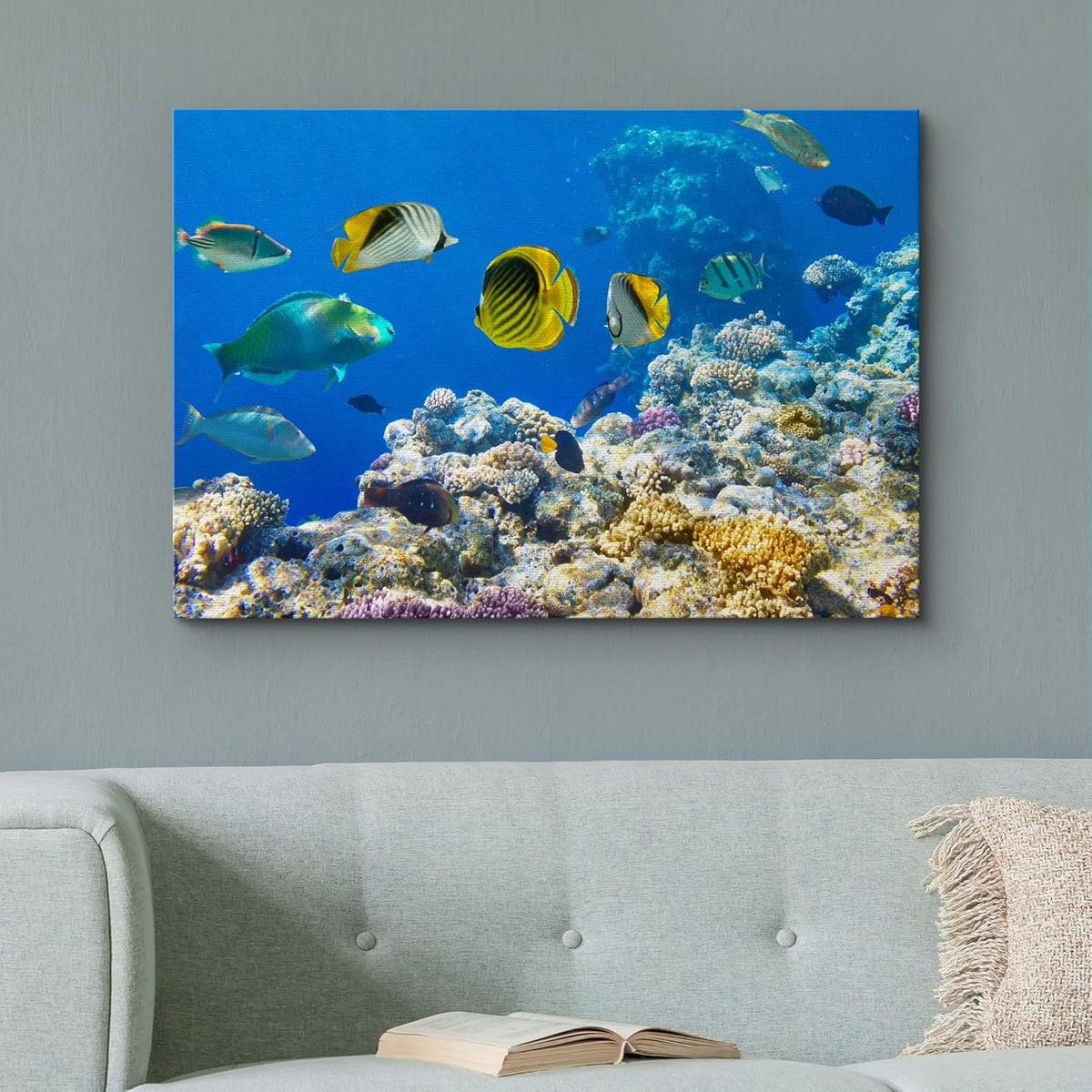 wall26 Canvas Print Wall Art Tropical Island Ocean Sea Fish Coral Reef Nature Animals Photography Realism Rustic Scenic Landscape Wilderness Earth Colorful for Living Room, Bedroom, Office - 12"x18"