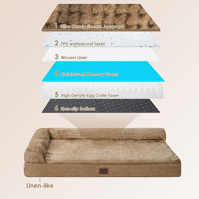 EHEYCIGA XL Dog Bed Memory Foam for Crate, Extra Large Dog Bed Orthopedic with Washable Removable Cover, Waterproof Pet Sofa Couch XLarge Size Dogs, 41x27x6.5, Camel | Washable Removable Cover, Waterproof Flat Pet Sofa Couch with Nonskid Bottom, 41x27x6.5