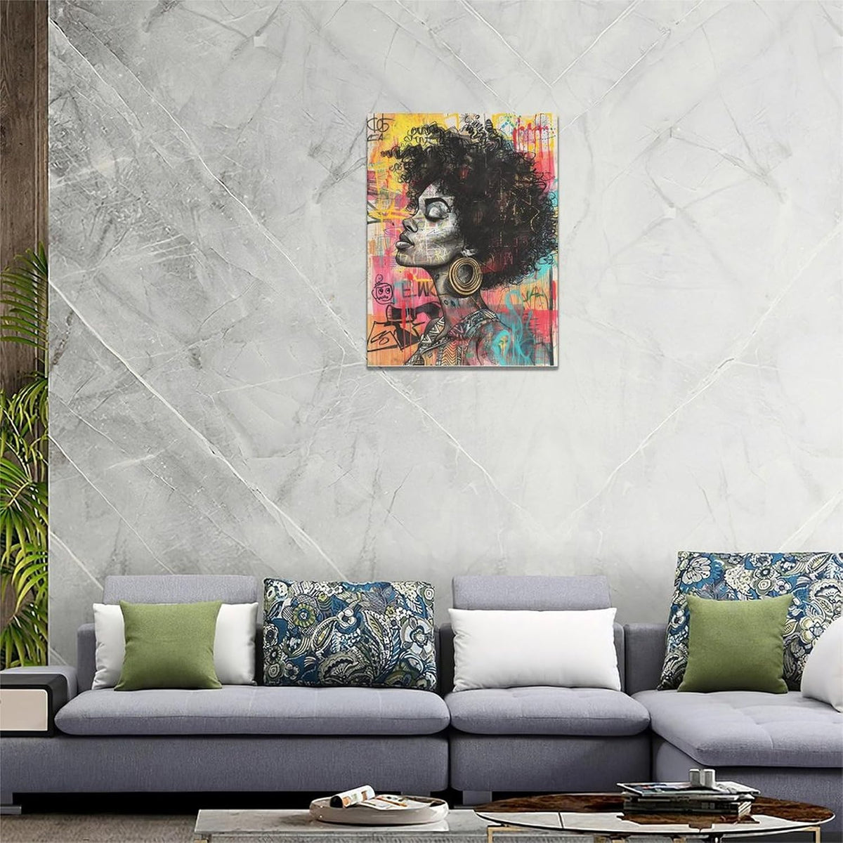 Quorin African American Wall Art Banksy Graffiti Black Woman Pictures Black Girl Wall Decor Canvas Print Painting Artwork for Bathroom Living Room Bedroom 12"x16"
