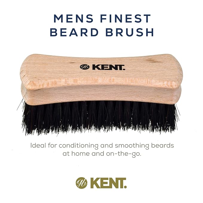 Kent BRD6 Small Travel Men's Beard and Mustache Brush, Natural Boar Bristle for Flawless Shaping and Grooming. Ergonomic Grip Wood Handle. Dry or Wet Beard, Distributes Oils and Balms. Made in England