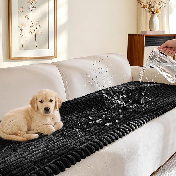 FUANGUI Waterproof Couch Cover Sofa Cover for Dogs and Pets Sofa Protector | Non-Slip Washable Fuzzy Soft Cat Bed Sofa Slipcover for 2-3 Cushion Couch Sofa Pet Friendly, Black, 27.6" x 59.1", 1 pcs