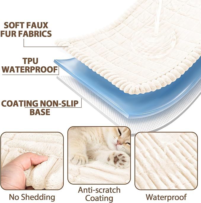 FUANGUI Waterproof Couch Cover Sofa Cover for Dogs and Pets Sofa Protector | Non-Slip Washable Fuzzy Soft Cat Bed Sofa Slipcover for 2-3 Cushion Couch Sofa Pet Friendly, Beige, 27.6" x 70.9", 1 pcs