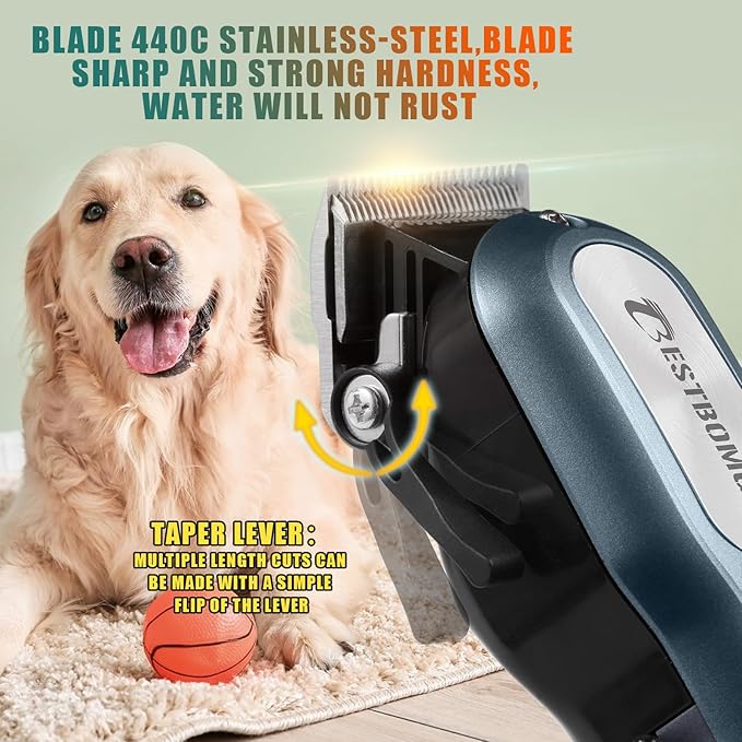 BESTBOMG Professional Dog Grooming Clippers for Thick Heavy Coats Low Noise High Power Rechargeable LED Display Cordless Pet Shaver for Small & Large Dogs Cats