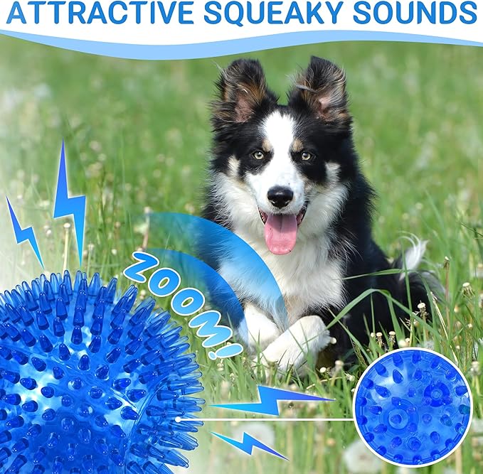 4-Pack Large Squeaky Dog Balls, 4.5" Rubber Spiky Dog Balls for Large Medium Aggressive Chewers Teeth Cleaning, Chew Toy for Training & Boredom Buster