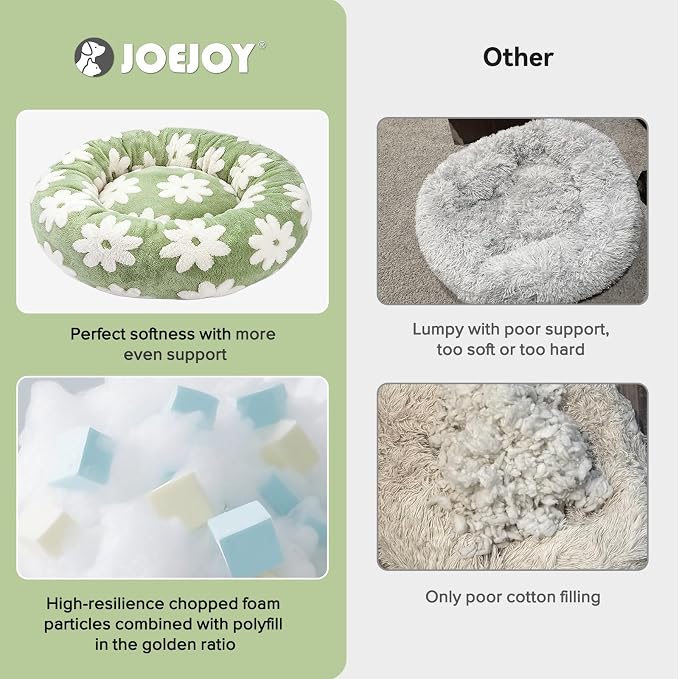 JOEJOY Jacquard Donut Round Small Dog Beds,Green 23x23x8in, Removable Washable Cover, Cute Pattern, Ultra Soft Fluffy Calming Pet Bed with Thick Supportive Bolster