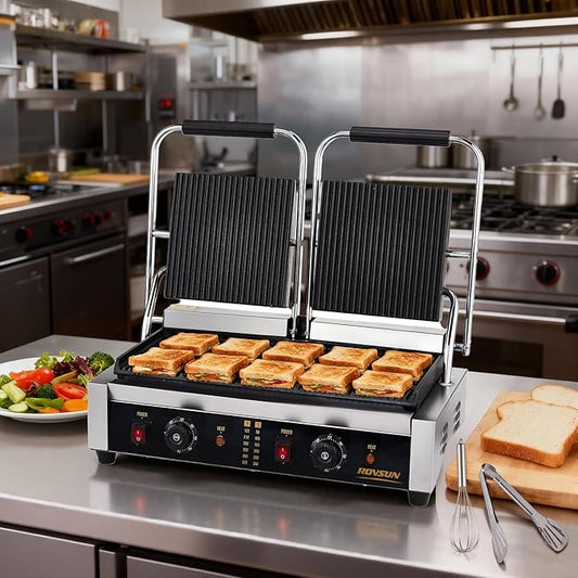 ROVSUN 813 Commercial Panini Press Grill, 3600W Stainless Steel Electric