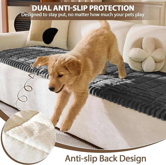 FUANGUI Waterproof Couch Cover Sofa Cover for Dogs and Pets Sofa Protector | Non-Slip Washable Fuzzy Soft Cat Bed Sofa Slipcover for 2-3 Cushion Couch Sofa Pet Friendly, Dark Grey, 27.6" x 59.1", 1 pcs