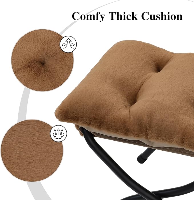 Mordchil HF 15"(H) Folding Ottoman, Foldable Footrest Stool, Portable Small Foot Stool for Couch, Collapsible Foot Rest Ottoman for Sofa, Accent Padded Ottomans for Living Room, Bedroom, Brown