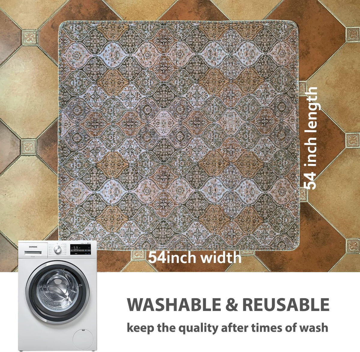 nunubaby Washable Pee Pads for Dogs, Stylish, Non-Slip and Leak-Proof Pee Pads. Reusable Potty Pads for Dogs for Crates and Floors.(Brown/Multi, 54" x54")